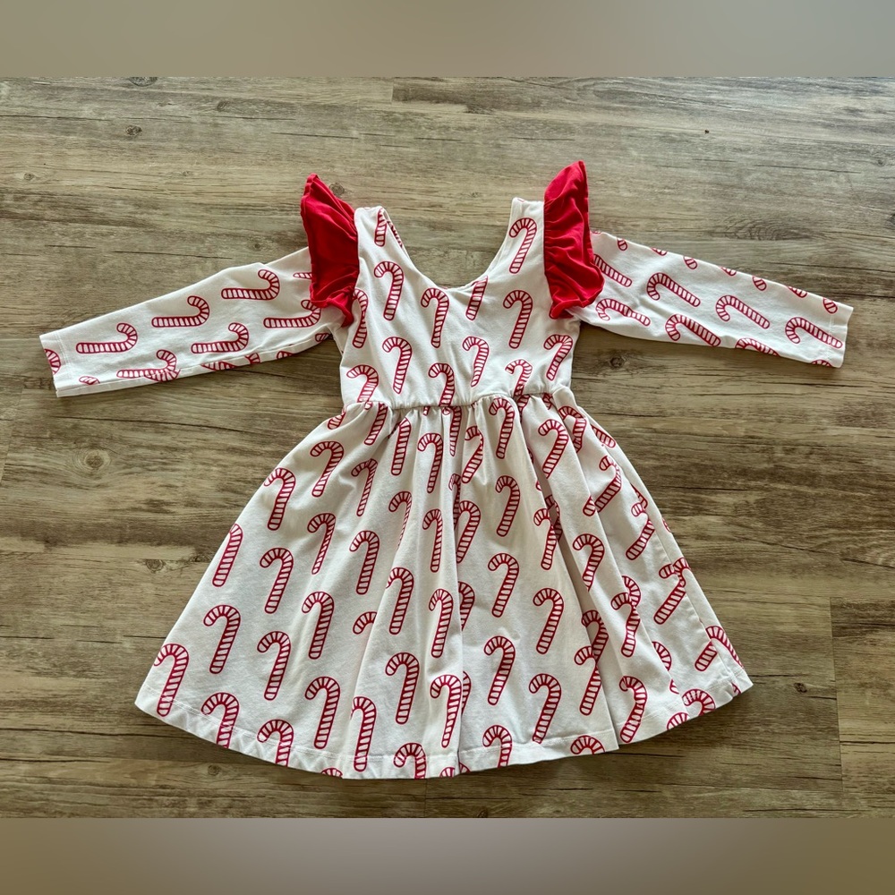 Monica + Andy Double Ruffle Candy Cane Dress Organic Cotton 5t